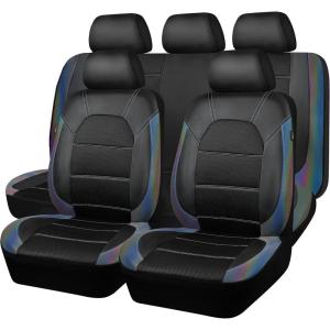 imageCAR PASS Universal Leather car seat Covers Sport fits Most Cars SUVs Trucks and Vans Full Set Black RedBlack Chameleon Iridescent