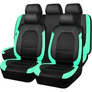 imageCAR PASS Universal Leather car seat Covers Sport fits Most Cars SUVs Trucks and Vans Full Set Black RedBlack Mint