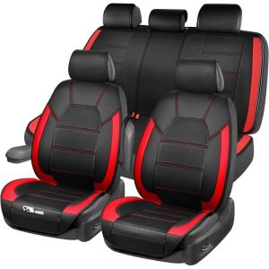 imageCAR PASS Universal Leather car seat Covers Sport fits Most Cars SUVs Trucks and Vans Full Set Black RedBlack and Red  Sideless