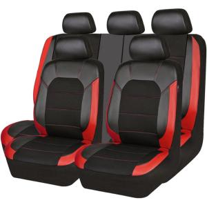 imageCAR PASS Universal Leather car seat Covers Sport fits Most Cars SUVs Trucks and Vans Full Set Black RedBlack and Red