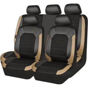 imageCAR PASS Universal Leather car seat Covers Sport fits Most Cars SUVs Trucks and Vans Full Set Black RedBlackBeige