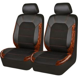 imageCAR PASS Universal Leather car seat Covers Sport fits Most Cars SUVs Trucks and Vans Full Set Black RedWood Grain Black and Brown