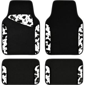 imageCAR PASS Waterproof Universal Fit Car Floor Mats Car Mats Fit for SUVVanssedans TrucksSet of 4pcs Car Carpet with Driver Heel Pad BeigeCow Print