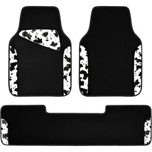 imageCAR PASS Waterproof Universal Fit Car Floor Mats Car Mats Fit for SUVVanssedans TrucksSet of 4pcs Car Carpet with Driver Heel Pad BeigeCow Print3Pcs