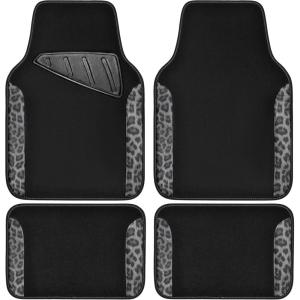 imageCAR PASS Waterproof Universal Fit Car Floor Mats Car Mats Fit for SUVVanssedans TrucksSet of 4pcs Car Carpet with Driver Heel Pad BeigeGray Leopard