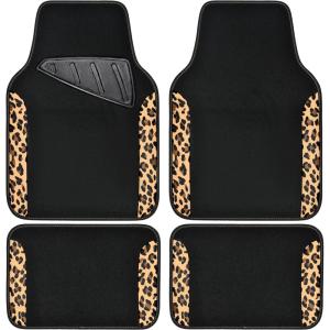 imageCAR PASS Waterproof Universal Fit Car Floor Mats Car Mats Fit for SUVVanssedans TrucksSet of 4pcs Car Carpet with Driver Heel Pad BeigeLeopard Print