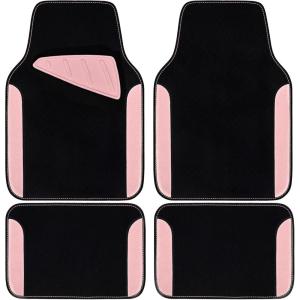 imageCAR PASS Waterproof Universal Fit Car Floor Mats Car Mats Fit for SUVVanssedans TrucksSet of 4pcs Car Carpet with Driver Heel Pad BeigeLight pink