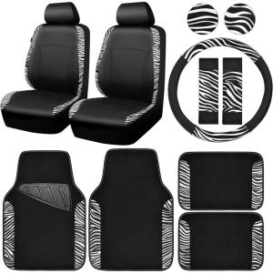 imageCAR PASS Waterproof Universal Fit Car Floor Mats Car Mats Fit for SUVVanssedans TrucksSet of 4pcs Car Carpet with Driver Heel Pad BeigeZebra Print