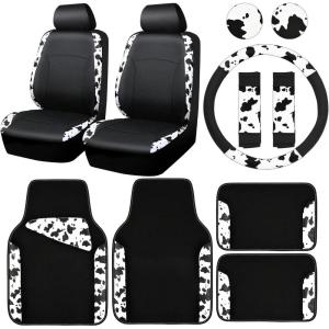 imageCAR PASS Waterproof Universal Fit Car Floor Mats Car Mats Fit for SUVVanssedans TrucksSet of 4pcs Car Carpet with Driver Heel Pad Beigecow combo