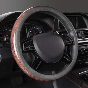 imageCAR PASS Wood Grain Microfiber Leather Steering Wheel Cover Universal Fit for 14 1215 inch Beige Steering Wheel AntiSlip Veins Design CarsSuvsMiniVans Sedans Beigegray