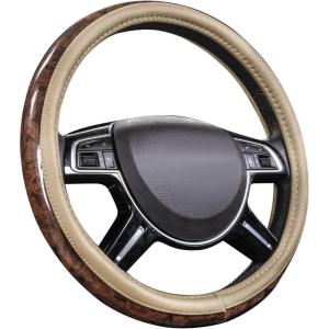 imageCAR PASS Wood Grain Microfiber Leather Steering Wheel Cover Universal Fit for 14 1215 inch Beige Steering Wheel AntiSlip Veins Design CarsSuvsMiniVans Sedans Beigebeige