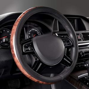 imageCAR PASS Wood Grain Microfiber Leather Steering Wheel Cover Universal Fit for 14 1215 inch Beige Steering Wheel AntiSlip Veins Design CarsSuvsMiniVans Sedans Beigeblack