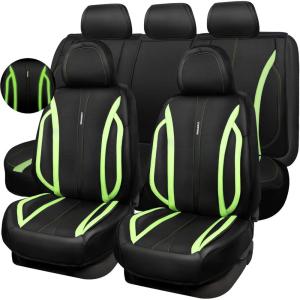 imageCAR Pass Nappa Leather Car Seat Covers Durable Waterproof Luxury Universal for SUV Pickup Truck Sedan AntiSlip Driver 5 Seats Covers Full Set with Backrest Black Chameleon Iridescent ReflectiveGreen