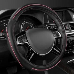 imageCar Pass Colour Piping Leather Steering Wheel CoverPerfectly fit for 14515 inches for Various Vehicles SUVsVansSedansCars Black ampamp RedBlackPink