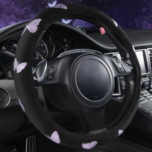 imageCar Pass Pink Embroidery Butterfly Steering Wheel Cover Universal 15 Inch Car Wheel Cover for Women Girls Fit for SuvsSmall TrucksSedansCars Black and PinkBlack and Purple