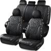 imageCAR Pass Bling Car Seat Covers Microfiber Nappa Leather Luxury Cushioned Waterproof HeavyDuty AntiSlip Universal Fit for Auto SUV Sedan Sparkly Glitter Shining Rhinestone Full Set Black DiamondBlack diamond