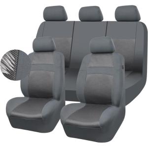imageCAR PASS Seat Cover Full Sets 3D Air Mesh Car Seat Cover with 5mm Composite Sponge InsideAirbag Compatible Universal Fit for SUVVanssedans Trucks Automotive Interior CoversAll BlackAll Gray