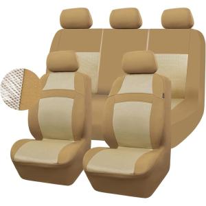 imageCAR PASS Seat Cover Full Sets 3D Air Mesh Car Seat Cover with 5mm Composite Sponge InsideAirbag Compatible Universal Fit for SUVVanssedans Trucks Automotive Interior CoversAll BlackAll Beige