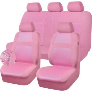 imageCAR PASS Seat Cover Full Sets 3D Air Mesh Car Seat Cover with 5mm Composite Sponge InsideAirbag Compatible Universal Fit for SUVVanssedans Trucks Automotive Interior CoversAll Blackpink