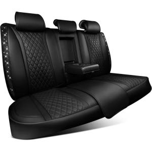 imageCAR Pass Bling Car Seat Covers Microfiber Nappa Leather Luxury Cushioned Waterproof HeavyDuty AntiSlip Universal Fit for Auto SUV Sedan Sparkly Glitter Shining Rhinestone Full Set Black DiamondBlack Rear