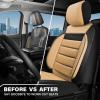 imageCAR PASS Faux Leather Car Seat Covers Front Seats Only 3D Foam Support Car Seat Covers Universal fit for Trucks Vans SUVs Sedans Automotive Comfortable Airbag Compatible 2 Pieces Front Solid BlackBeige Front