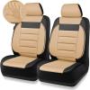 imageCAR PASS Faux Leather Car Seat Covers Front Seats Only 3D Foam Support Car Seat Covers Universal fit for Trucks Vans SUVs Sedans Automotive Comfortable Airbag Compatible 2 Pieces Front Solid BlackBeige Front