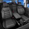 imageCAR PASS Faux Leather Car Seat Covers Front Seats Only 3D Foam Support Car Seat Covers Universal fit for Trucks Vans SUVs Sedans Automotive Comfortable Airbag Compatible 2 Pieces Front Solid BlackBlack and Gray