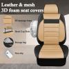 imageCAR PASS Faux Leather Car Seat Covers Front Seats Only 3D Foam Support Car Seat Covers Universal fit for Trucks Vans SUVs Sedans Automotive Comfortable Airbag Compatible 2 Pieces Front Solid BlackBeige Front