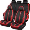 imageCAR PASS Nappa PU Leather Car Seat Covers Full Set Waterproof Protector Durable CushionedUniversal Fit for Sedan SUV Pickup TruckAutomotive AntiSlip and Backseat Luxury Premium DeluxeBlackBlack Red