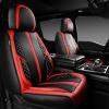 imageCAR PASS Nappa PU Leather Car Seat Covers Full Set Waterproof Protector Durable CushionedUniversal Fit for Sedan SUV Pickup TruckAutomotive AntiSlip and Backseat Luxury Premium DeluxeBlackBlack Red