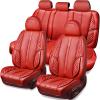imageCAR PASS Nappa PU Leather Car Seat Covers Full Set Waterproof Protector Durable CushionedUniversal Fit for Sedan SUV Pickup TruckAutomotive AntiSlip and Backseat Luxury Premium DeluxeBlackred