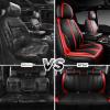 imageCAR PASS Nappa PU Leather Car Seat Covers Full Set Waterproof Protector Durable CushionedUniversal Fit for Sedan SUV Pickup TruckAutomotive AntiSlip and Backseat Luxury Premium DeluxeBlackBlack Red