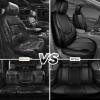 imageCAR PASS Ventilation Cooling Seat CoverLuxury Nappa Leather 5 Seat Cover with Vibrate Massage 12V Lumbar Support Seat Covers for SUVsPickupsTrucksVehicles Solid Blackblack and gray