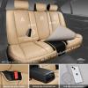 imageCAR PASS Ventilation Cooling Seat CoverLuxury Nappa Leather 5 Seat Cover with Vibrate Massage 12V Lumbar Support Seat Covers for SUVsPickupsTrucksVehicles Solid BlackAll Beige