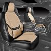 imageCAR PASS Ventilation Cooling Seat CoverLuxury Nappa Leather 5 Seat Cover with Vibrate Massage 12V Lumbar Support Seat Covers for SUVsPickupsTrucksVehicles Solid BlackBlack Beige