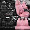 imageCAR PASS Ventilation Cooling Seat CoverLuxury Nappa Leather 5 Seat Cover with Vibrate Massage 12V Lumbar Support Seat Covers for SUVsPickupsTrucksVehicles Solid BlackPink