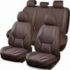 imageCAR PASS Ventilation Cooling Seat CoverLuxury Nappa Leather 5 Seat Cover with Vibrate Massage 12V Lumbar Support Seat Covers for SUVsPickupsTrucksVehicles Solid BlackBrown
