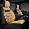 imageCAR PASS Faux Leather Car Seat Covers Front Seats Only 3D Foam Support Car Seat Covers Universal fit for Trucks Vans SUVs Sedans Automotive Comfortable Airbag Compatible 2 Pieces Front Solid BlackBeige Front