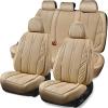 imageCAR PASS Nappa PU Leather Car Seat Covers Full Set Waterproof Protector Durable CushionedUniversal Fit for Sedan SUV Pickup TruckAutomotive AntiSlip and Backseat Luxury Premium DeluxeBlackAll Beige