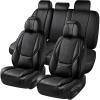 imageCAR PASS Ventilation Cooling Seat CoverLuxury Nappa Leather 5 Seat Cover with Vibrate Massage 12V Lumbar Support Seat Covers for SUVsPickupsTrucksVehicles Solid BlackAll Black