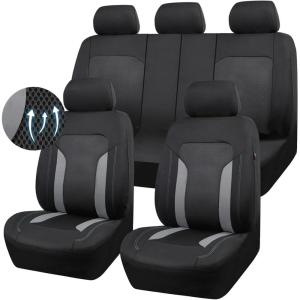 imageCAR PASS 3D Air Mesh Car Seat Covers Full Set Breathable Sporty Rear Bench with Zipper for Armrest Box Universal Fit 95 Automotive SUVTruckSedan Interior Cute Women Airbag Compatible Black GrayGray