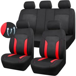 imageCAR PASS 3D Air Mesh Car Seat Covers Full Set Breathable Sporty Rear Bench with Zipper for Armrest Box Universal Fit 95 Automotive SUVTruckSedan Interior Cute Women Airbag Compatible Black GrayRed