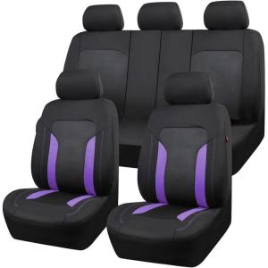 imageCAR PASS 3D Air Mesh Car Seat Covers Full Set Breathable Sporty Rear Bench with Zipper for Armrest Box Universal Fit 95 Automotive SUVTruckSedan Interior Cute Women Airbag Compatible Black GrayPurple