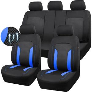 imageCAR PASS 3D Air Mesh Car Seat Covers Full Set Breathable Sporty Rear Bench with Zipper for Armrest Box Universal Fit 95 Automotive SUVTruckSedan Interior Cute Women Airbag Compatible Black GrayBlue