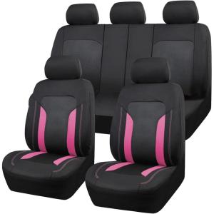 imageCAR PASS 3D Air Mesh Car Seat Covers Full Set Breathable Sporty Rear Bench with Zipper for Armrest Box Universal Fit 95 Automotive SUVTruckSedan Interior Cute Women Airbag Compatible Black GrayPink