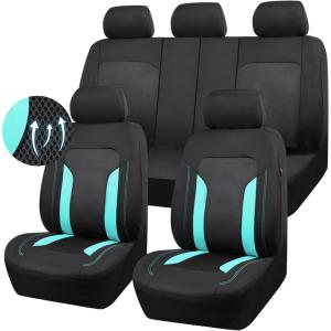 imageCAR PASS 3D Air Mesh Car Seat Covers Full Set Breathable Sporty Rear Bench with Zipper for Armrest Box Universal Fit 95 Automotive SUVTruckSedan Interior Cute Women Airbag Compatible Black GrayMint