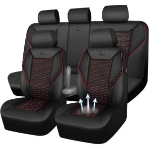 imageCAR PASS 3D Foam Mesh Leather Car Seat Covers Front Seats Air Cool Mesh Front Seat Covers for Car Universal Fit for SUV Truck Sedan Automotive Armrest Airbag CompatibleBlack and RedBlack Red Mesh