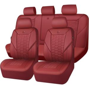imageCAR PASS 3D Foam Mesh Leather Car Seat Covers Front Seats Air Cool Mesh Front Seat Covers for Car Universal Fit for SUV Truck Sedan Automotive Armrest Airbag CompatibleBlack and RedBurgundy Red
