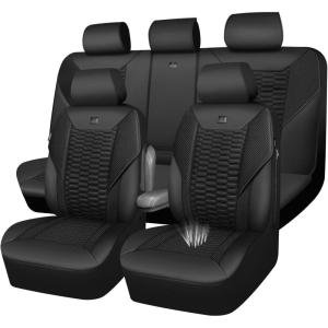 imageCAR PASS 3D Foam Mesh Leather Car Seat Covers Front Seats Air Cool Mesh Front Seat Covers for Car Universal Fit for SUV Truck Sedan Automotive Armrest Airbag CompatibleBlack and RedBlack Mesh