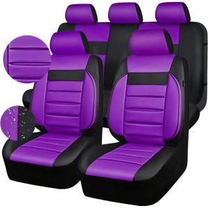 imageCAR PASS Faux Leather Car Seat Covers Front Seats Only 3D Foam Support Car Seat Covers Universal fit for Trucks Vans SUVs Sedans Automotive Comfortable Airbag Compatible 2 Pieces Front Solid BlackBlack and Purple